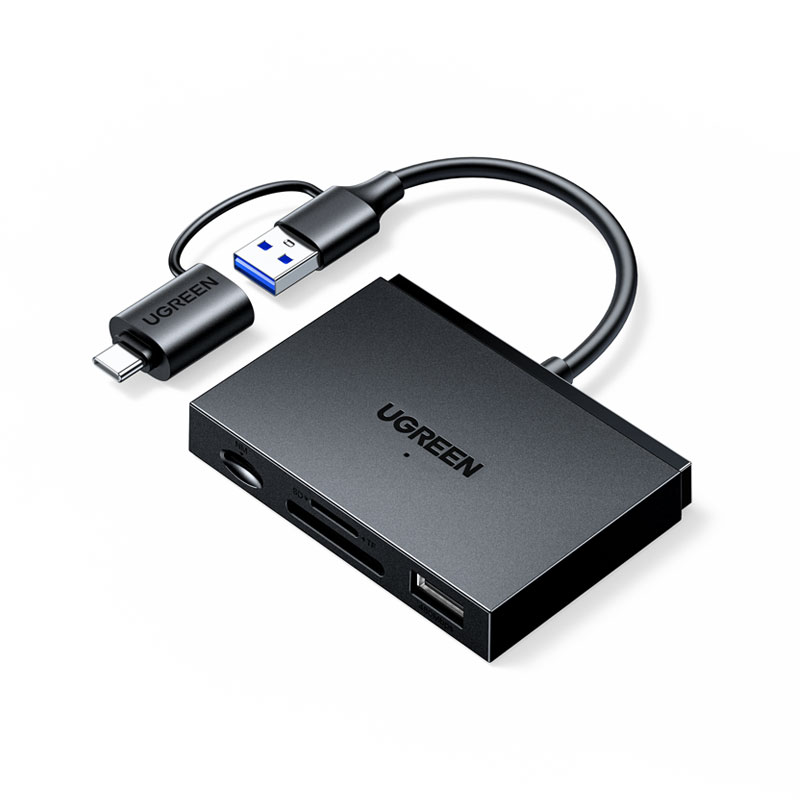 綠聯(lian)USB-A+USB-C雙接口讀卡器(qi) 适用(yong)華爲(wei)NM卡 SD/TF卡