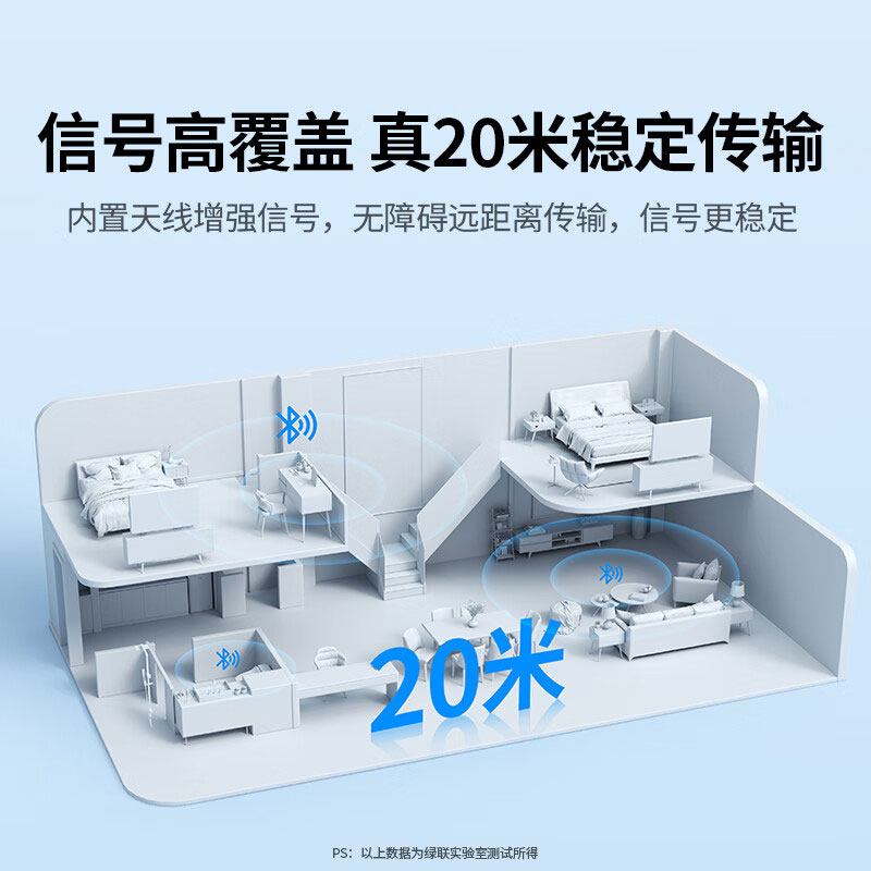 綠聯(lian)USB藍牙5.3适配(pei)器(qi) 低延遲多(duo)設(shè)備(bei)連接 即插即用(yong)
