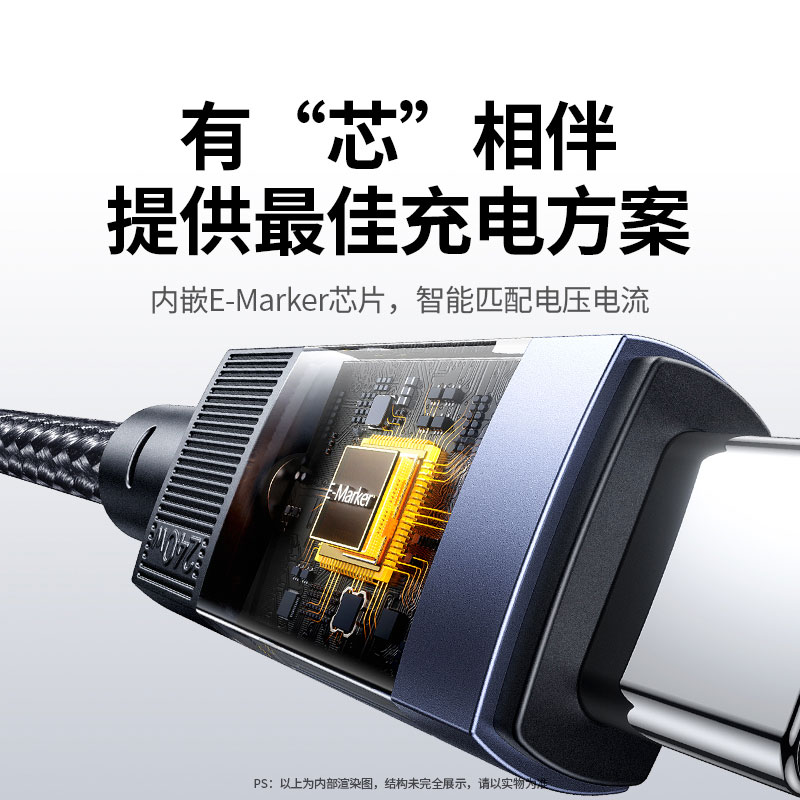 綠聯(lian)全功能(néng)Type-C編織數(shu)據線(xiàn) 240W快充 支持4K投(tou)屏