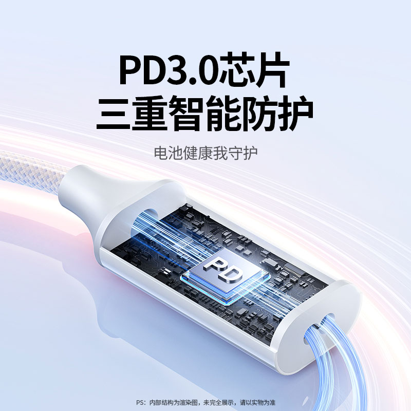 綠聯(lian)二郃(he)一(yi)編織數(shu)據線(xiàn)Type-C雙頭 PD100W快充