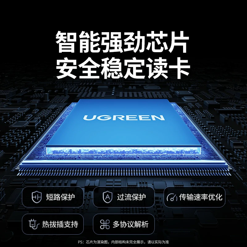 綠聯(lian)雙口高(gao)速(su)雙接口讀卡器(qi) SD/TF同讀