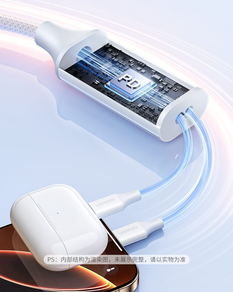 UGREEN綠聯(lian)-品(pin)質(zhi)新(xin)體(ti)驗(yàn),數(shu)碼選綠聯(lian) L527數(shu)據線(xiàn)加(jia)粗鍍錫銅芯導(dao)電(dian)穩定安(an)全